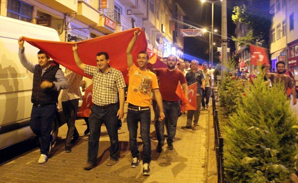 People react against military coup attempt, in Kastamonu, Turkey on July 16, 2016