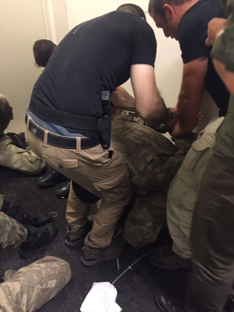  A group of soldiers, members of "Parallel State/Gulenist Terrorist Organization", are being taken under custody as they try to storm into Turkish Presidential Complex in Ankara, Turkey on July 16, 2016.