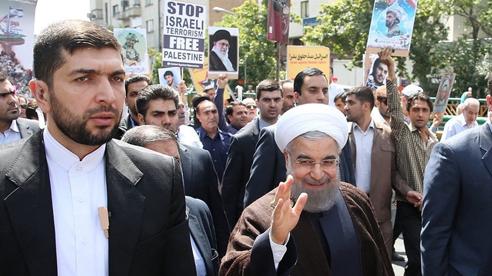 Iranian President Hassan Rouhani attended the anti-Israel rally in Tehran