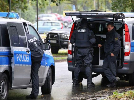 Police officers during a counter-terror operation in Chemnitz, Germany, on 8 October